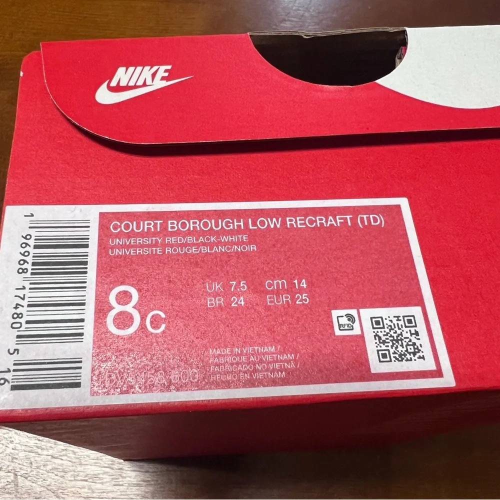 Nike Court Borough Low Recraft 8C university Red Black unisex New In Box Toddle - Picture 10 of 14